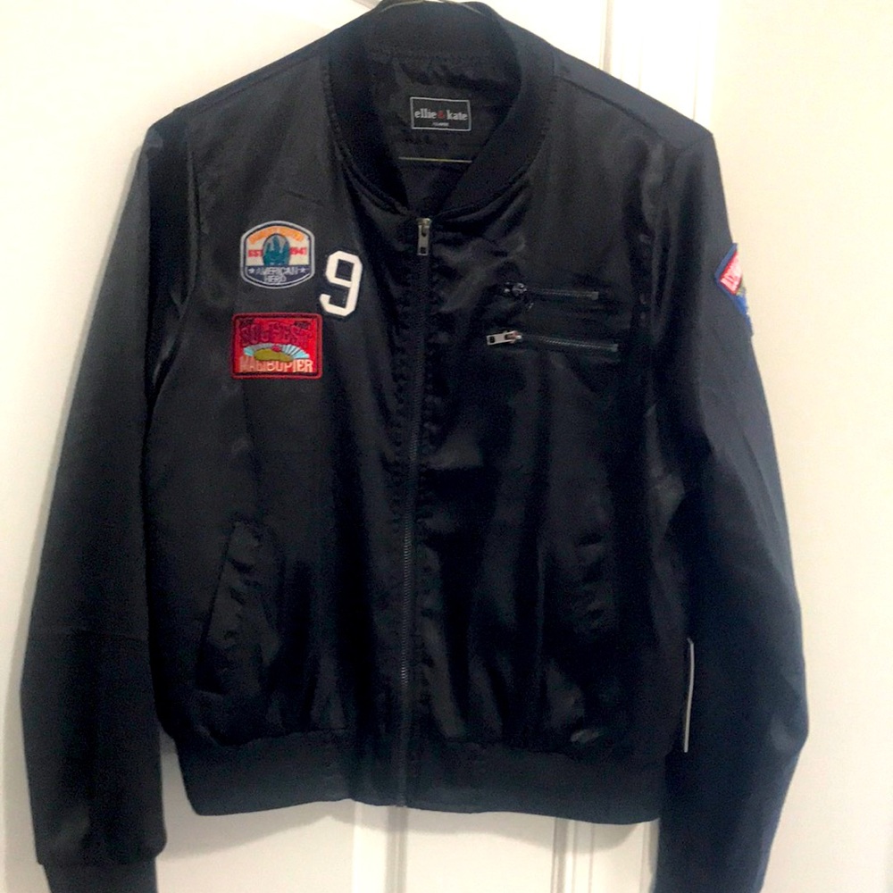 Ellie Kate size XL Lightweight Bomber jacket black satin